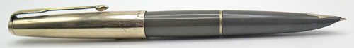 ITEM #6825R: PARKER 61 FOUNTAIN PEN IN GREY. GOLD FILLED TRIM. CAPILLARY FILLING SYSTEM. DOUBLE JEWEL.ITALLIC LEFT OBLIQUE NIB IN EXTRA BROAD. MADE IN ENGLAND. 